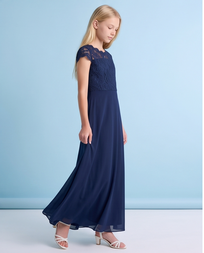 Navy Floral Lace Long Girls’ Occasion Dress