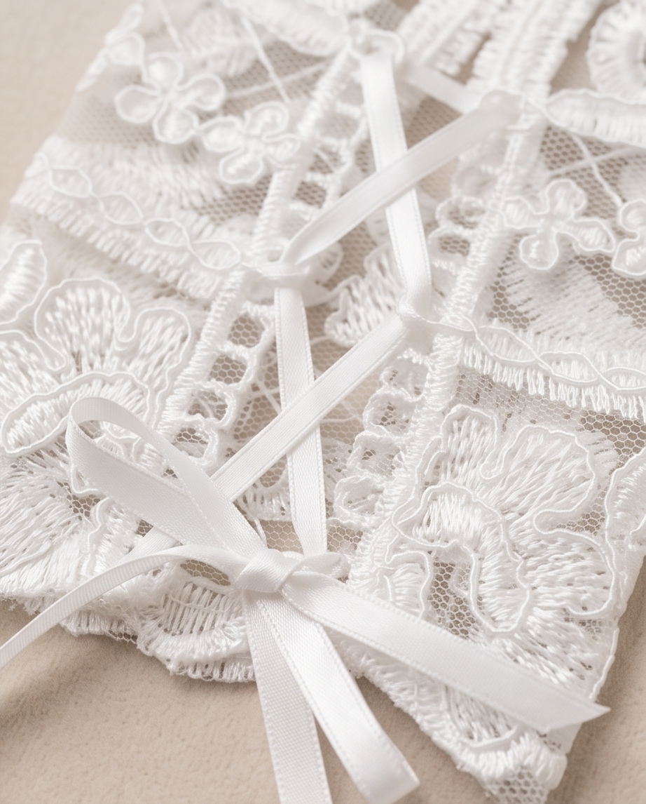 Girls’ White Lace Fingerless Gloves – One Size