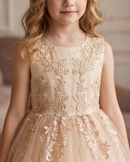 Aurora Elegant Tulle Flower Girl Dress for Girls | Vinam Boutique