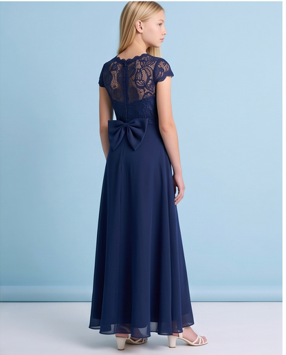 Navy Floral Lace Long Girls’ Occasion Dress