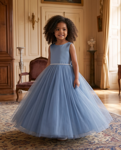 Satin Bodice Tulle Skirt Elegant Flower Girl Dress