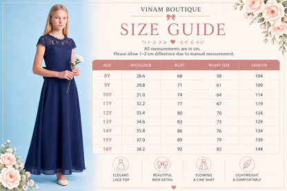 Navy Floral Lace Long Girls’ Occasion Dress