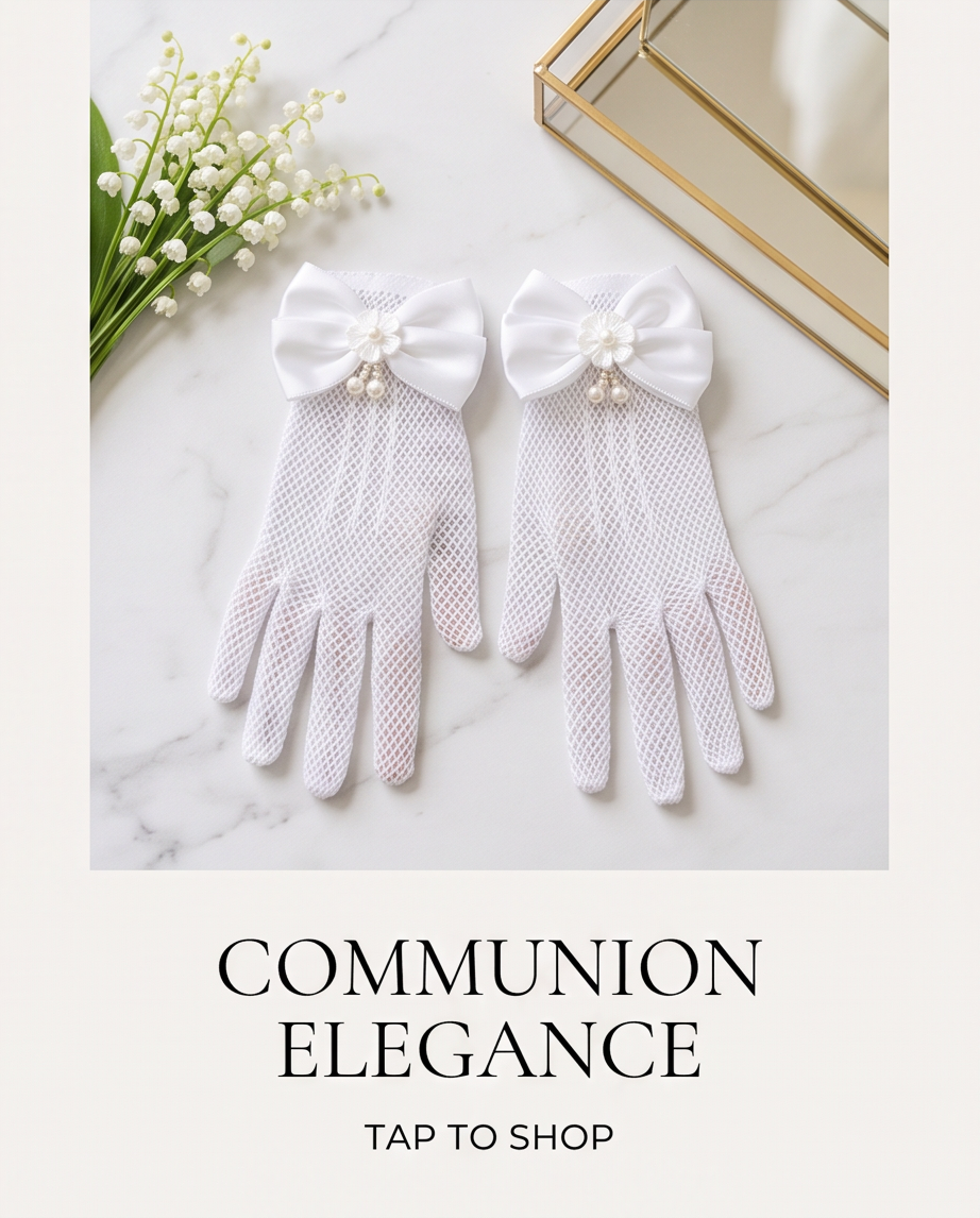 Pearl Lace Communion Gloves for Girls | White Formal Gloves