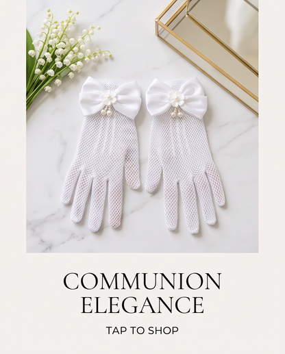 Pearl Lace Communion Gloves for Girls | White Formal Gloves