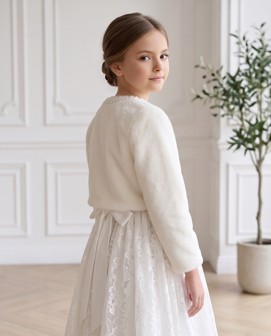 Girl wearing a faux fur jacket 
