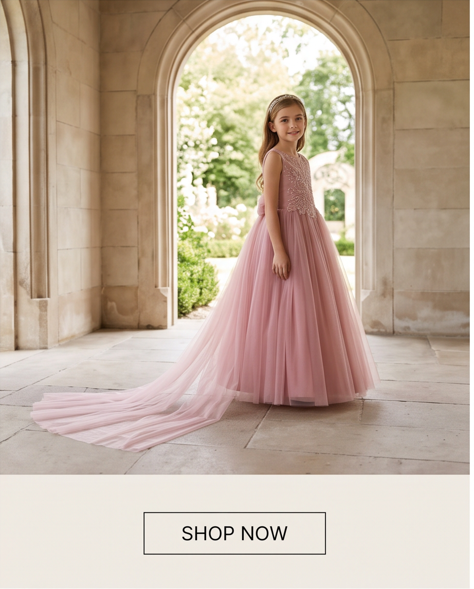 Elegant Dusty Pink Tulle Flower Girl Dress for Girls