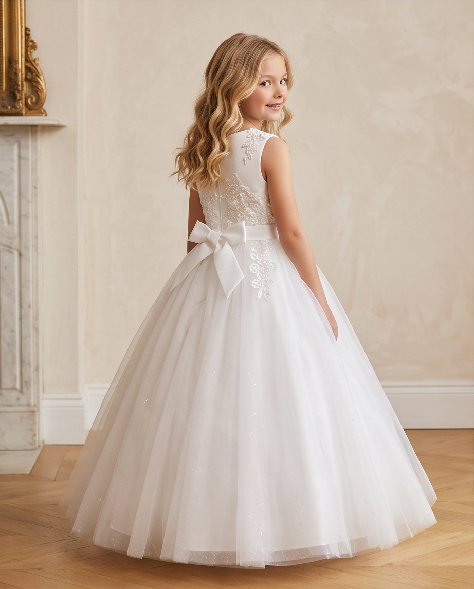 Aurora Elegant Tulle Flower Girl Dress for Girls | Vinam Boutique