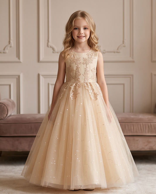 Aurora Elegant Tulle Flower Girl Dress for Girls, Multiple colors | Vinam Boutique