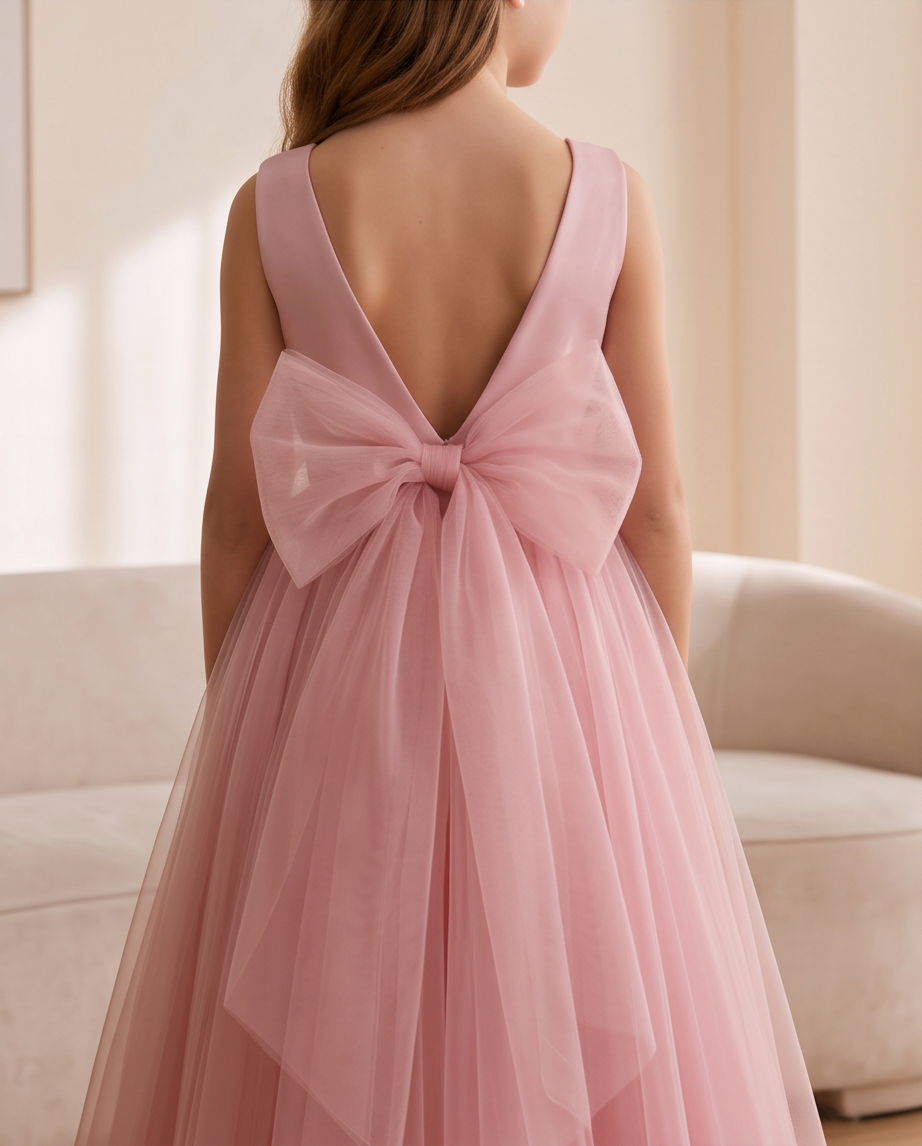 Elegant Dusty Pink Tulle Flower Girl Dress for Girls