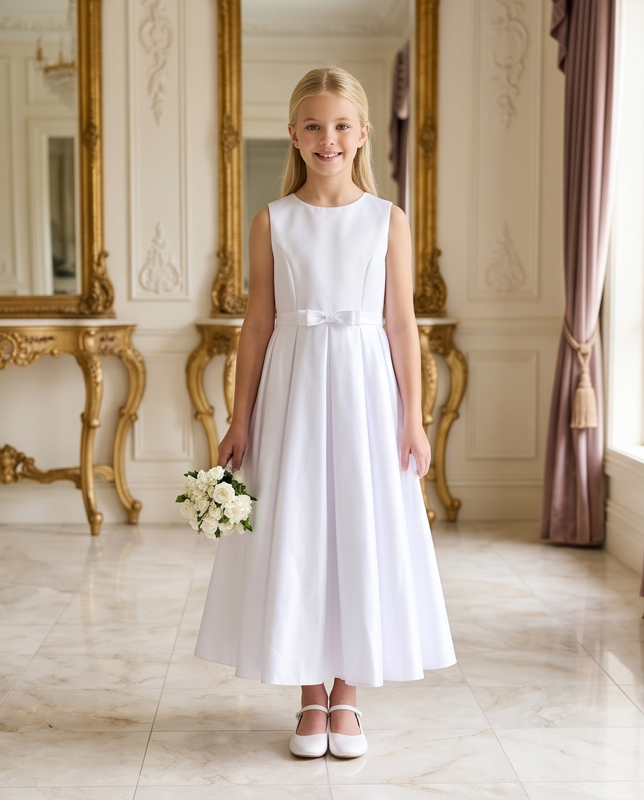 Elegant Satin Flower Girl Dress | First Communion Dress | Vinam Boutique