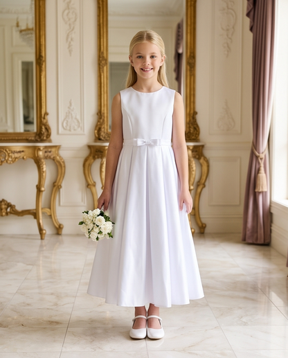 Elegant Satin Flower Girl Dress | First Communion Dress | Vinam Boutique