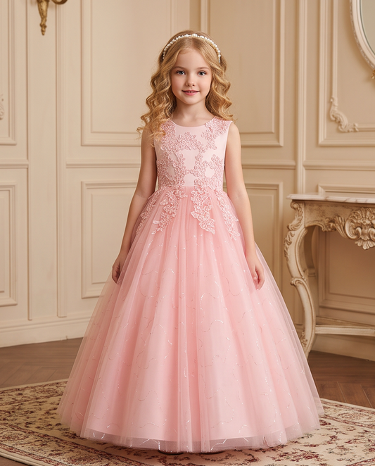Aurora Elegant Tulle Flower Girl Dress for Girls, Multiple colors | Vinam Boutique