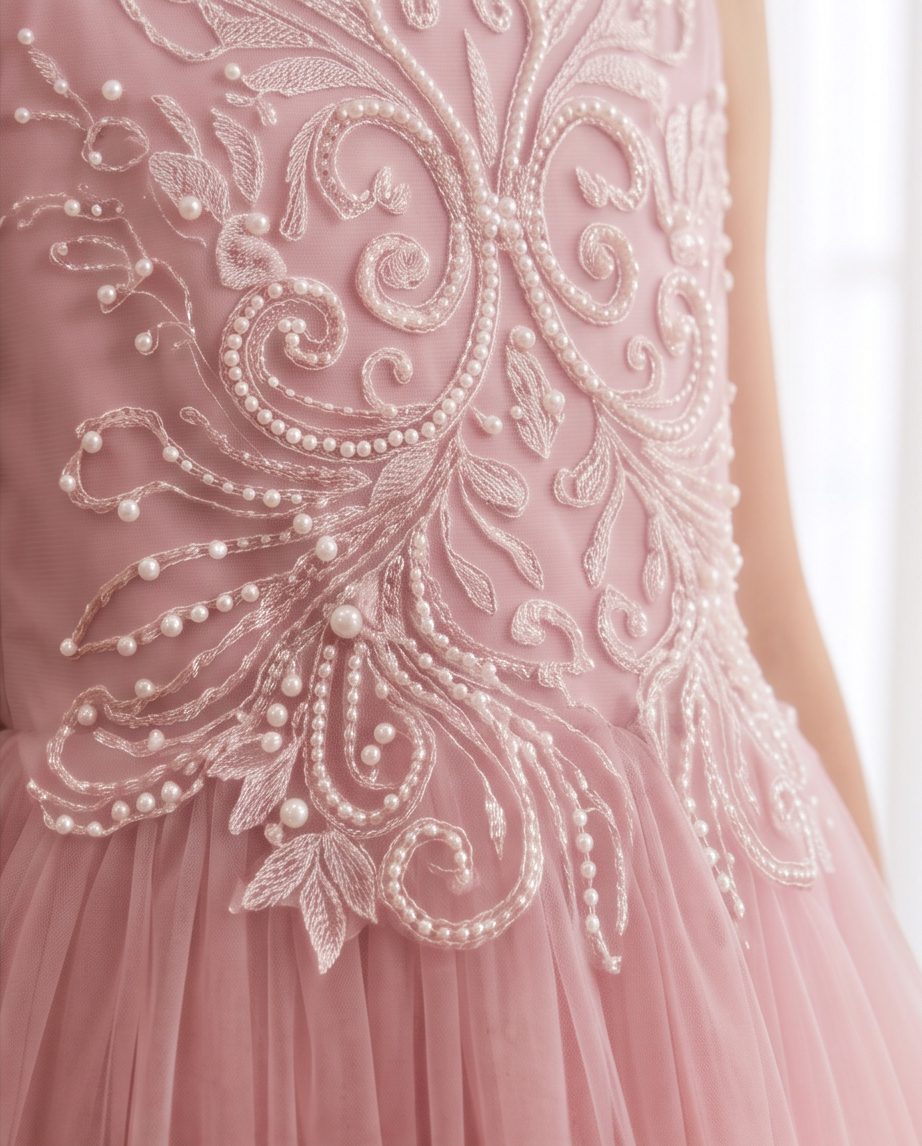 Elegant Dusty Pink Tulle Flower Girl Dress for Girls