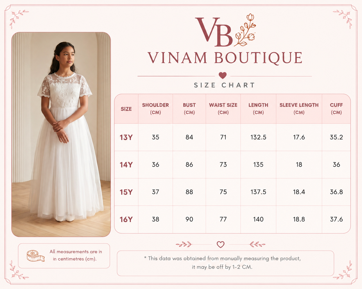 size chart image for vinam boutique
