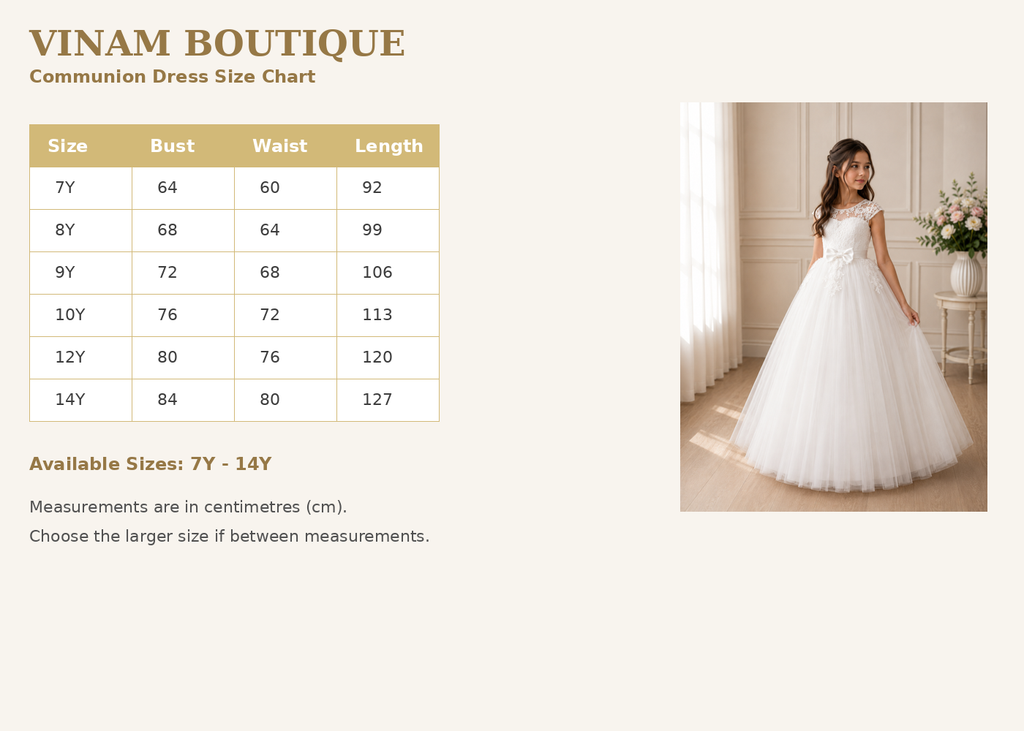 Ivory Tulle Lace Communion Dress with Bow | Vinam Boutique Australia